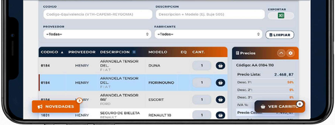 Catálogo VS — vista mobile del catálogo